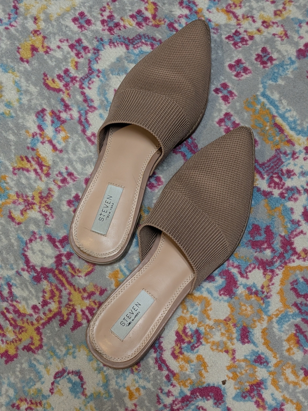 STEVEN by Steve Madden Valdez Taupe Knit Pointed-Toe Slip-On Mules
